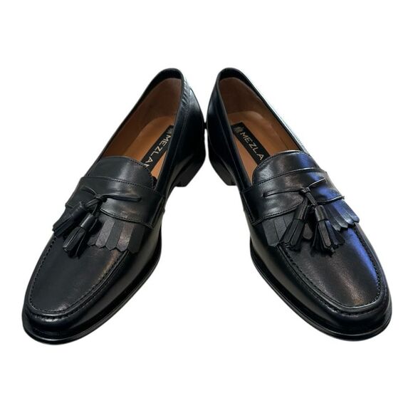 New Mezlan E2391 Men\'s Black Leather Tassel Slip-on Loafers Dress Shoes 8.5
